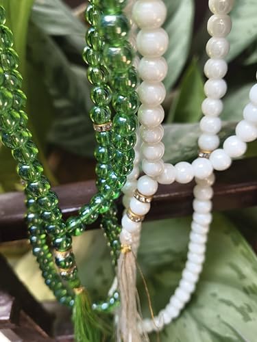 Image of Pure Green & White Crystal Beautiful 100 Beads Tasbih, Islamic Salat /Beads Prayer Tasbeeh for Muslims Crafted for Daily Prayer Needs (Pack of 2) Color - Green & White