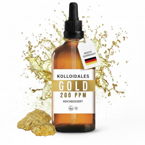 Kolloidales Gold 200 ppm (100ml) Premium Dispersion in Pharma-Braunglas mit Präzisionspipette Feinstpartikel-Technologie zertifizierte Materialien Manna Colloidal Gold