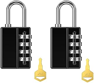 ORIA Combination Padlock with Keys, [Newest Version] 4-Digit Security Number Code Lock, Weatherproof Padlock, Zinc Alloy Material, 10000 Combinations for Gym, Lockers, Outdoor Shed, School [2 PCS]