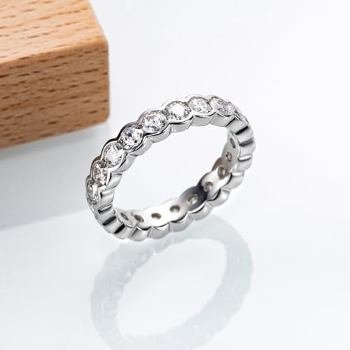 Bo.Dream Eternity Rings, 3mm Round Cut Bezel setting Cubic Zirconia 925 Sterling Silver Wedding Band Ring for Women4