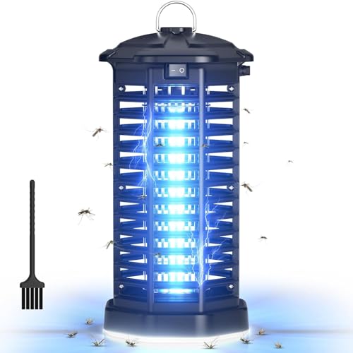 YISSVIC Lampada Antizanzare Elettrica 4200V Trappola per Zanzare UV con Luce LED, Impermeabile IPX4 per Interno ed Esterno, con Gancio e Spazzola per Pulizia