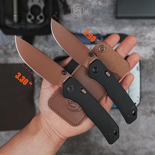Image of Vosteed Marten EDC Folding Pocket Knife - 3.30 inch 154CM Copper Dune Blade - Top Liner Lock, Black Aluminum Handle - Camping, Hunting Knives - A1613