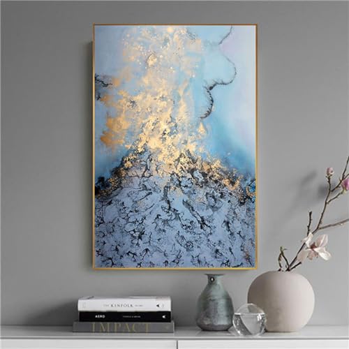 Tableau abstrait bleu doré lignes fluides affiche impression d'art - 3