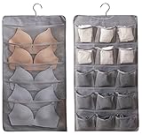 AARAINBOW Hanging Bra Organizer with Pockets, Hanging Sock Organizer, Dual Sided Hanging Closet Underwear Storage Holder for Lingerie, Panty Tie (20 Pockets, Gray)