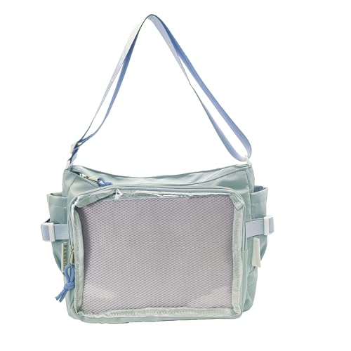 OYIWINMI Ita Bag - Mochila transparente con correa ajustable, ventana transparente, estilo japonés, gran capacidad para estudiantes, uso diario, escuela, compras, cosplay de anime, azul, M