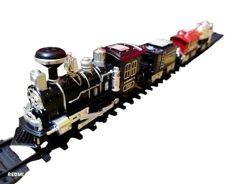Image of Braintastic Train Toy Set with Real Smokes, Lights from Locomotive and Emulation Train Sounds for 3 Years & Above Kids (Classic Train)