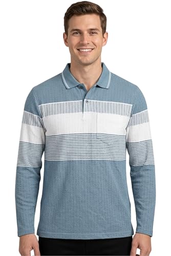 Image of SANE ORIGINALS Full Sleeves Textured Polo Tshirt for Men with Pocket || Long Sleeves Collar and Pocket T-Shirt for Men