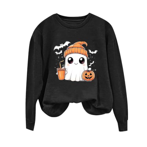 Halloween Sweatshirts for Women Cute Ghost Pullover Spooky Season Sweatshirt Crewneck Fall Casual Long Sleeve Tops - image 3