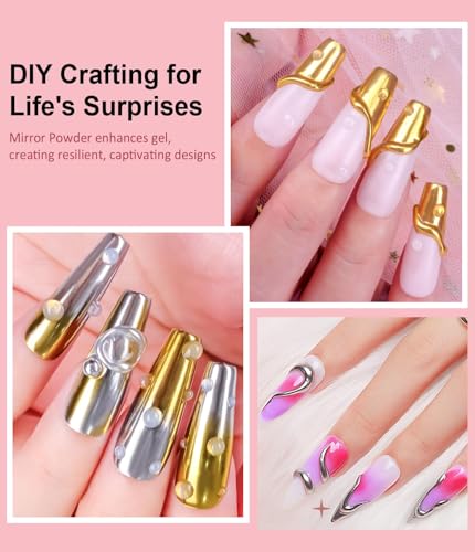 100% Metallic Effect Gold Chrome Nail Powder BISHENGYF: Holographic Mirror Glitter Gold Chrome Pigment Manicure Silver Copper Rose Gold Chrome Nail Powder for Nails Art DIY Decoration Gift