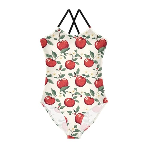 senya Girls Swimsuits One-Piece Swimwear Tie Bathing Suit Beach Summer Round Neck 7-8T Red Apple Pattern