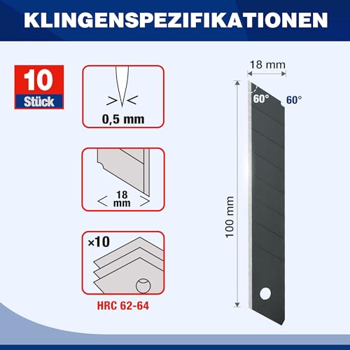 WORKPRO 3 Stück Cuttermesser Set 18mm mit 10 Ersatzklingen aus SK5 – Ansicht 5