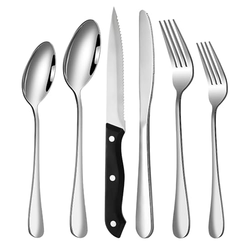Cloeey Future Set de Cubiertos de Acero Inoxidable de 24 Piezas, Juego de Cubiertos para 4 Personas Que Incluye Cuchillos para Carne, Tenedores, Cucharas y Cuchillos, Aptos para...