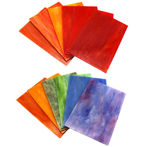 LITMIND 12 Sheets Variety Stained Glass Sheets Pack, 4 x 6 inch Mosaic Glass Tiles for Crafts, Art Glass Pack, Assorted Colors and Patterns(Opaque/Smooth)