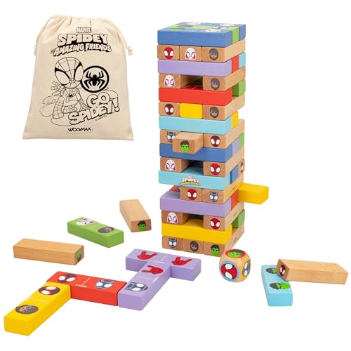 WOOMAX Spidey - Conjunto de blocos de madeira empilháveis, brinquedos para crianças, jogos de tabuleiro para crianças (48750)