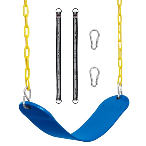 Image of Decorlife Outdoor Swings Seats with 66 inch Rust-Resistant Heavy Duty Chain, Playground Swing Set Accessories Replacement Anti-Slip Seats, Backyard Swing Support 330lb for Kids or Adults (Blue)