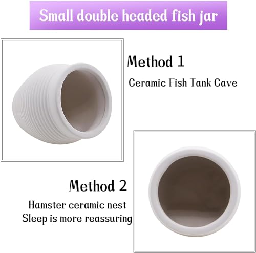 Image of White Ceramic Jar Betta Fish Tank Accessories Decor Cute Shrimp Shelter House Ornaments Aquarium Hideout Caves Landscape Decorations for Small Fish to Breed Hide (Small)
