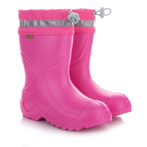 3Kamido GoCamp Kinder Gummistiefel - leichte Gummistiefel aus EVA-Material mit warmem herausnehmbarem Filzfutter mit Kordelzugbund mit 3M-Reflektorband für Jungen und Mädchen (Rosa 38/39)