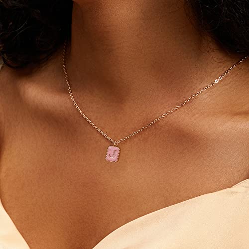 Mjartoria Champagne Gold Plated Cubic Zirconia Initial Necklace For Women, Simple Square Pendant Letter J Necklace, Dainty Chain Necklace, Initial Necklace Jewelry Birthday Gifts For Women #TOP4