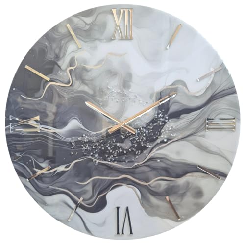 MAZZOLA LUCE Orologio da parete moderno legno effetto marmo con cristalli design rotondo 40cm Made in Italy