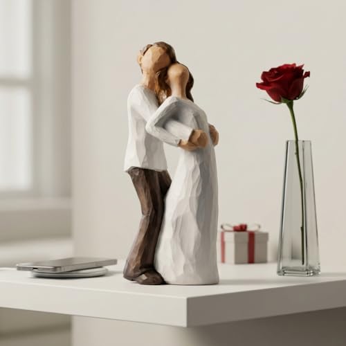 Image of Xtore Hand-Painted Medium Size Resin Romantic Couple in Full of Love | Beautiful Home Decor (Pack of 1, White and Brown Color)