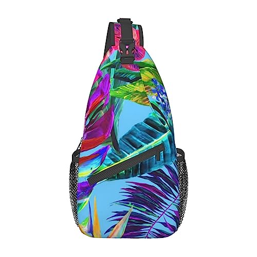 Sac à dos à bandoulière rose motif tropical noir unisexe