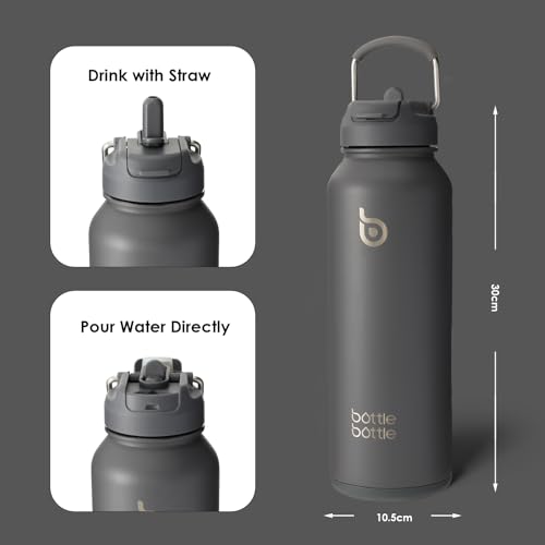 BOTTLE BOTTLE Insulated Water Bottle with Straw 1180ml(40oz) Sports Stainless Steel Water Bottles with Handle Lid Outdoors Drink Flask for Pills (gray) - Image 4