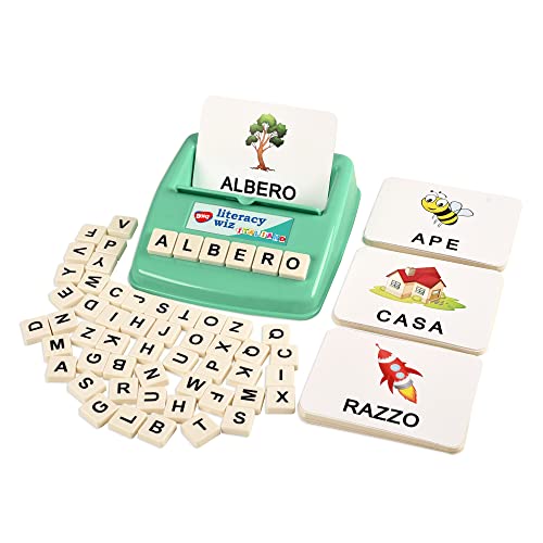 BOHS Juego de Ortografía en Italiano - Ve y Oculta la Ortografía - 60 Tarjetas Flash - Juguetes Educativos para el Aprendizaje de Idiomas en Preescolar