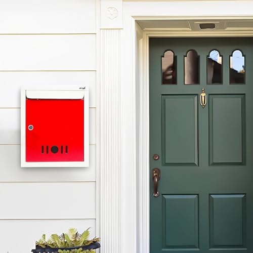 Image of JD FRESH Wall Mount A4 Size Letter Box /Mail Box /Suggestion Box /Complaint Box for Office /Post Box for Home gate with Clear Window View & Secure Key Lock - (Red & Ivory)