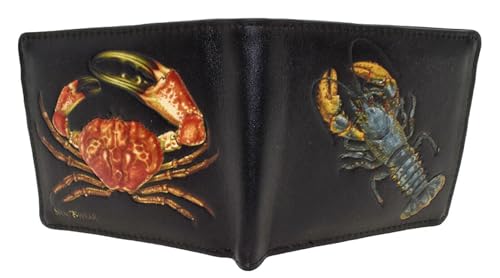 Shag Wear Deep Sea Crustaceans Lobster and Crab Shellfish Billfold Wallet For Men and Teen Boys Vegan Faux Leather Black3