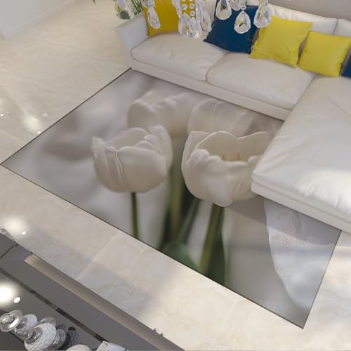 Tapis de salon 120x150cm blanc à fleurs de tulipes pour chambre moderne