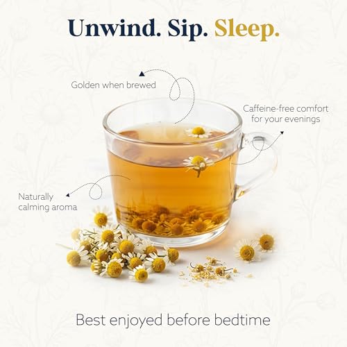 Image of Saphrene Chamomile Tea For Sleep & Relaxation - 50g | 100+ Cups of Caffeine-Free Herbal Tea | Naturally Rich in Antioxidants | Premium Whole Dried Chamomile Flowers | Calming Bedtime Tea