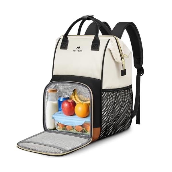MATEIN Insulated Lunch Backpack for Women, 15.6 Inch Work Laptop Backpack with Lunch Compartment, Water-Resistant College Computer Backpacks Meal Prep Lunch Bag Gifts for Nurse Teacher Office Picnic