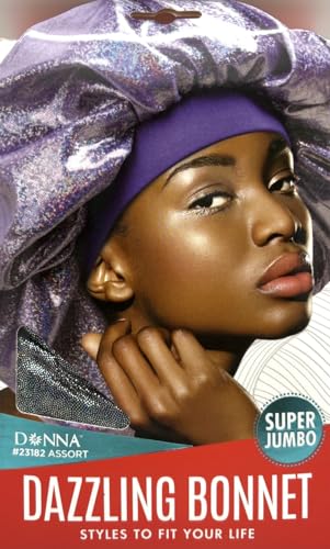 DONNA Dazzling Bonnet – Super Jumbo Satin Sleep Cap for Women with Natural, Braided & Curly Hair – Shiny Black Color Bonnet with Wide Band for Nighttime Hair Protection