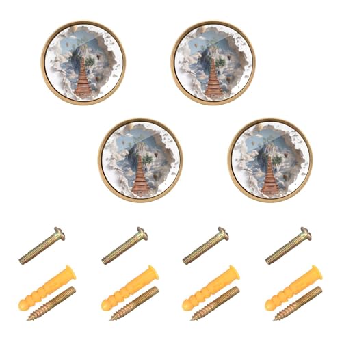 SyXIOP Pomos de madera 3D para puerta de armario con globo aerostático de 1.26 pulgadas (32 mm) para librería, paquete de 4