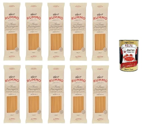 Pâtes linguine Rummo n°13 Lenta Lavorazione blé dur bronze 10x500g et polpa 400g