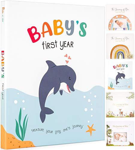 Image of Baby Memory Book, First-Year Baby Milestone Journal, Gender-Neutral Nautical Keepsake Album with Guided Prompts and Gift Box, Printed on FSC 100% Recycled Archival Paper, Ocean Theme, 60 Pages