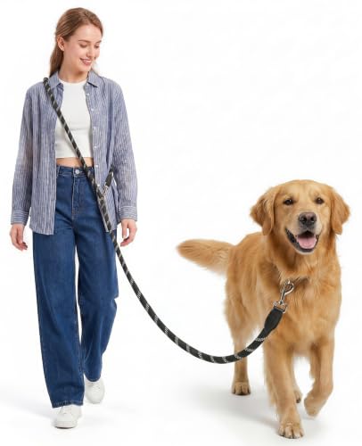oneisall Correa para perros grandes y medianos (15 – 60 kg), 3 m ajustable doble correa y correa manos libres de nailon con reflectante por la fuerza extrema hasta 200 kg