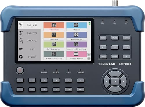 TELESTAR SATPLUS 5 – Appareil de Mesure Sat (pour DVB-S/DVB-S2/DVB-C/DVB-T2, Unicable, écran 5″, TV en Direct)
