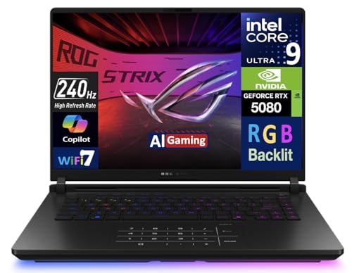 Image of ASUS ROG Strix AI Gaming Laptop 16.0 inch 240Hz Mini LED WQXGA Display (Intel Ultra 9-275HX, GeForce RTX 5080 16GB, 64GB DDR5, 8TB PCIe SSD, RGB KB, 2 Thunderbolt 5, WiFi 7, Win 11 Pro) w /USB-C Dock