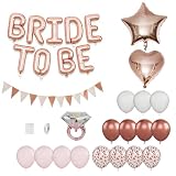 JGA Deko Frauen Luftballons Set,16 Zoll Buchstaben+ Stern/Herz + 15 Latex Ballons + Diamantring + Banner,Hochwertig Aluminiumfolie/Latex,Ideal für Bridal Shower & Brautparty (Roségold)