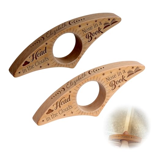 2 Stück Buchseitenhalter aus Holz Doppelseiten Daumen Buchhalter mit Natur Logo Lesezeichen und Buch Zubehör Daumen Lesezubehör für Buchliebhaber Leseratten und Lehrer