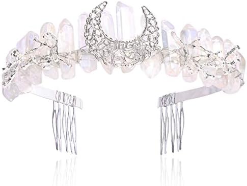Zivyes White Goddess Crown Crystal Tiara Rhinestone Wedding Birthday Mermaid Crowns and Tiaras for Women