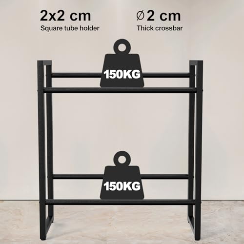 TESSTINA Getränkekistenregal für 4 Kisten, Trag. 300KG, Getränkeregal aus Metall, Kistenregal mit Höhenverstellbaren Kunststofffüßen, Getränkekistenhalter zur Platzersparnis, Schwarz (4 Kisten)