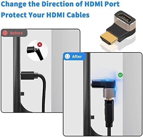 Duttek 8K HDMI 90 Degree Adapter and 270 Degree Extension,HDMI 2.1 male to female Connector support 8K@60Hz,4K@120Hz HDR,Dolbyfor Laptop,PC,Monitor,TV-2 Pack