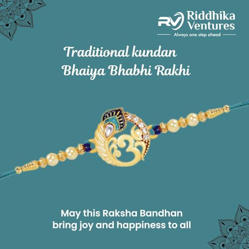 Riddhika Ventures Mens Stunning Gold Plated Designer Brother's Rakhi With Roli Chawal And Greeting Card (P3)