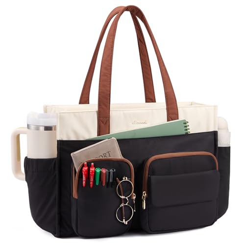 LOVEVOOK Teacher Tote Bag for Women Multi-pocket Laptop Bag with Large Cup Holder Nurse Bags Work Travel Computer Handbag