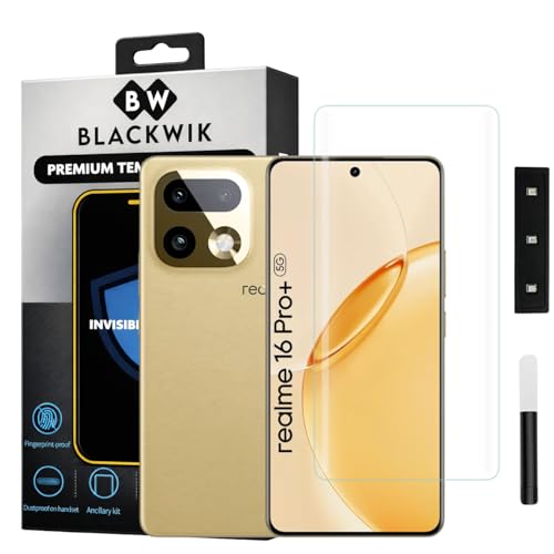 Image of Blackwik Advanced Curved UV Tempered Glass For Realme 16 Pro Plus 5G Cellphone (Transparent, Pack Of 1) Advanced Border Less Full Screen Coverage UV Screen Protector Guard With Installation Kit