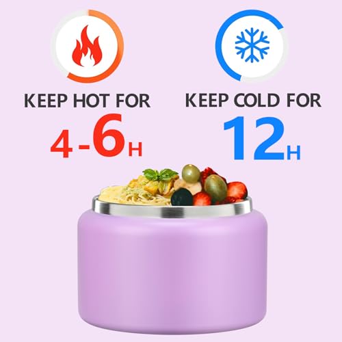 Image of JXXM 8 Oz Thermo Food Jar for Hot & Cold Food for Kids, Insulated Lunch Containers Hot Food Jar,Leak-Proof Vacuum Stainless Steel Wide Mouth Lunch Soup Thermo for School (Purple)