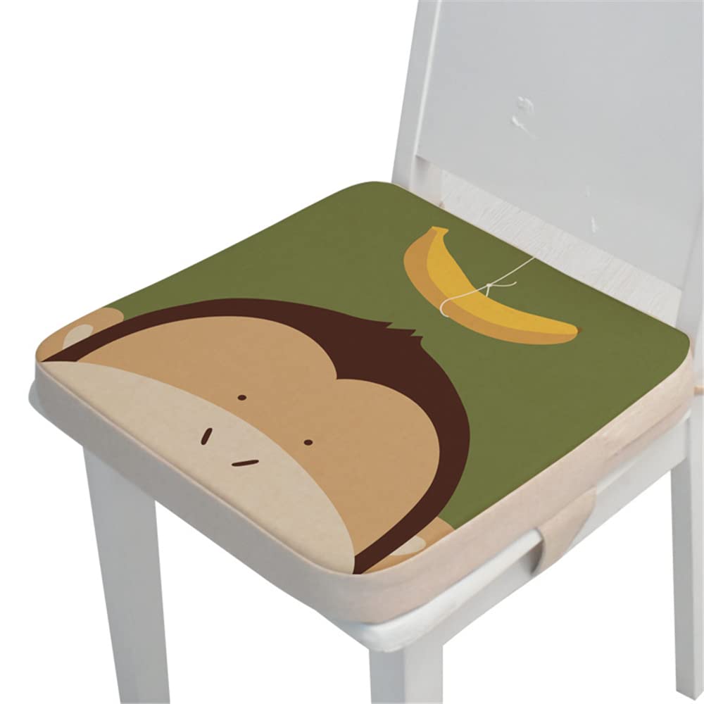 Chickwin Toddler Baby Booster Seat, Kid Infant Dining Chair Pads Washable Chair Increasing Cushion Child Dismountable Portable Travel Cushion with 2 Adjustable Straps (Monkey,40x40x5cm)