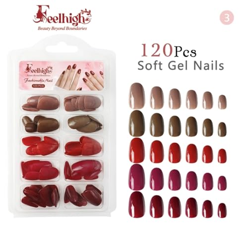 Image of 120 Pcs Press On Nail Tips - Medium Round Artificial Nail Extensions in 5 Colors, Natural Reusable Stick-On False Nails Kit for Women & Girls, 12 Sizes, Salon-Like Finish (Shade 03)
